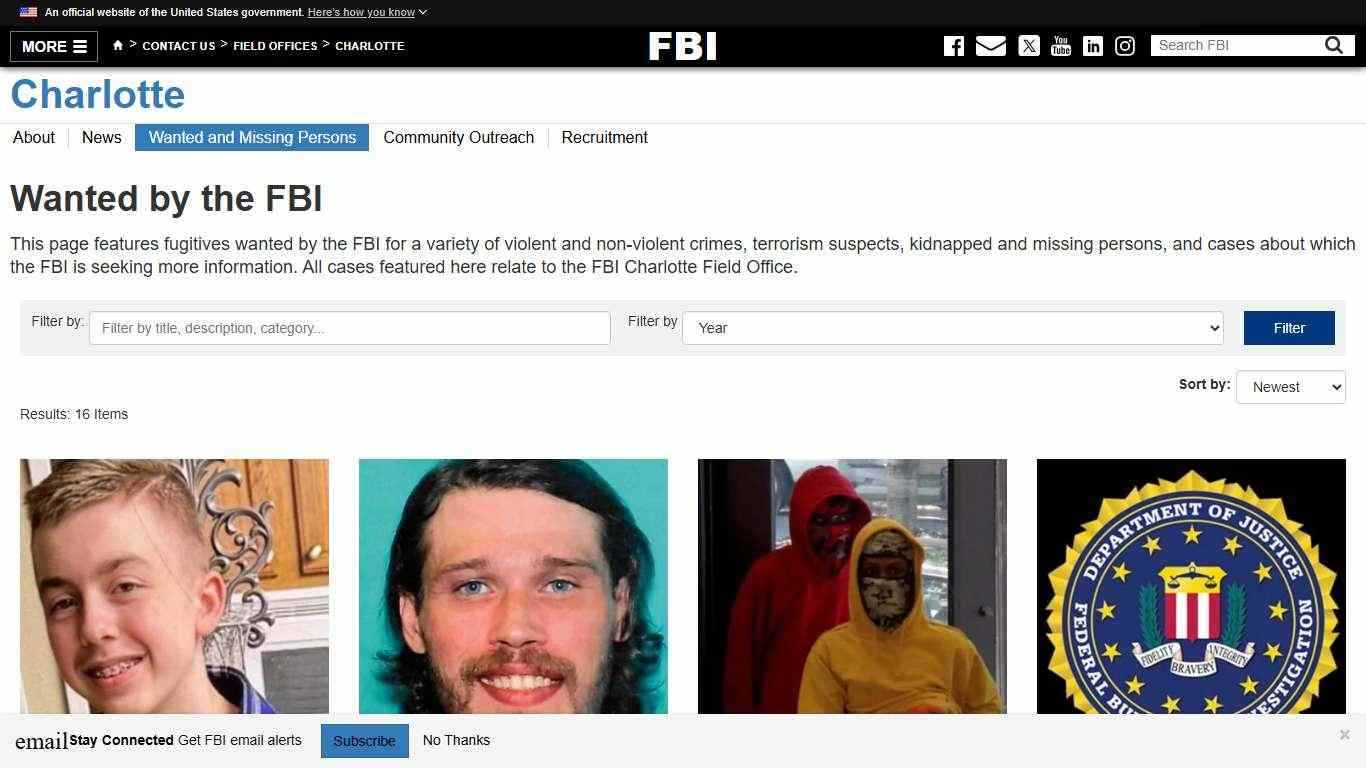 Wanted and Missing Persons — FBI